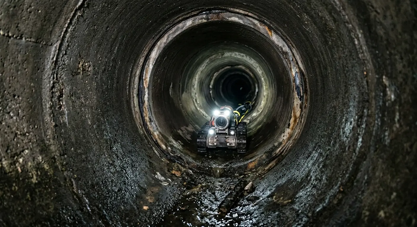 Robotic sewer camera inspecting pipe interior for Drain Snake Service in Canton