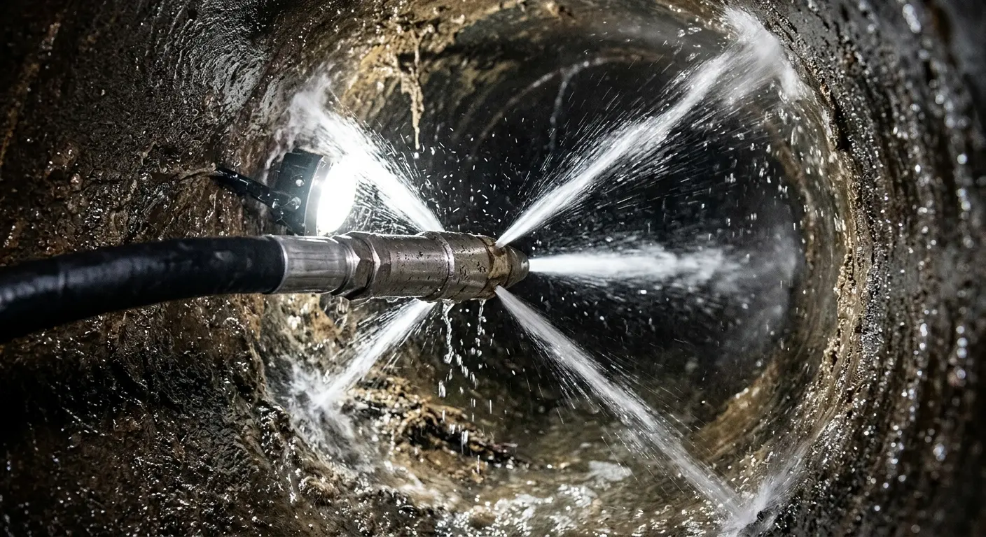 High-pressure hydro jetting nozzle cleaning sewer pipe for Sewer Cleanout in Canton